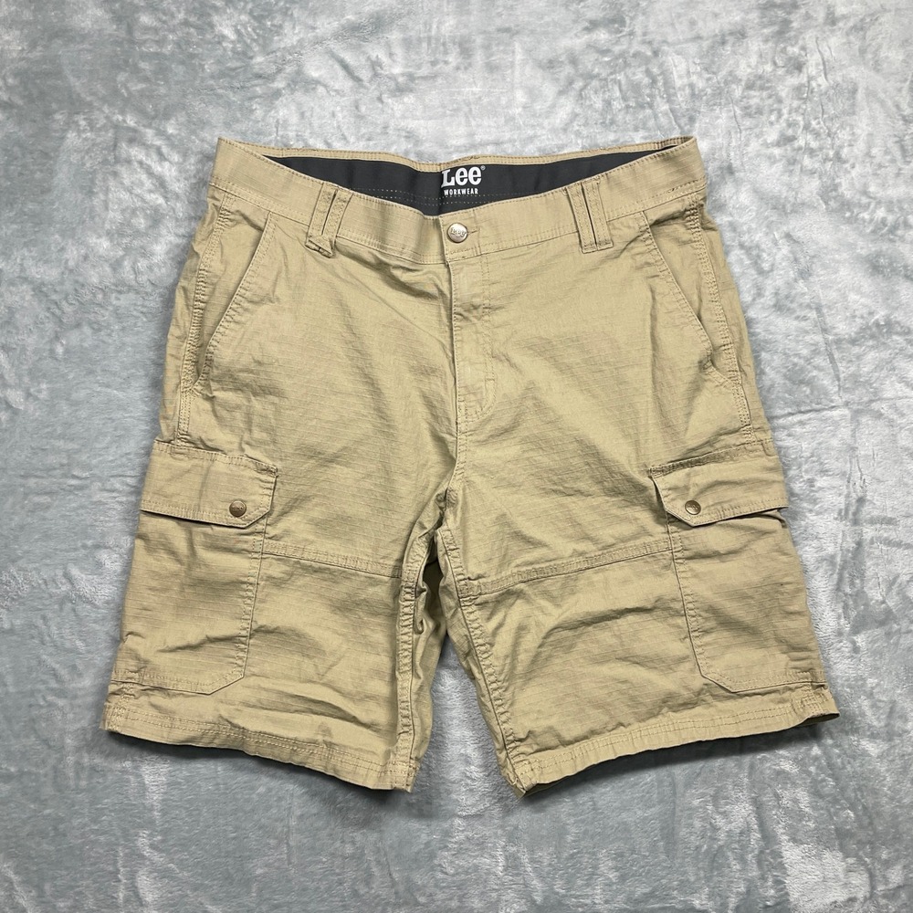 Lee Cargo Shorts Men Khaki Tan‎ Workwear Ripstop Stretch Utility Pockets 36